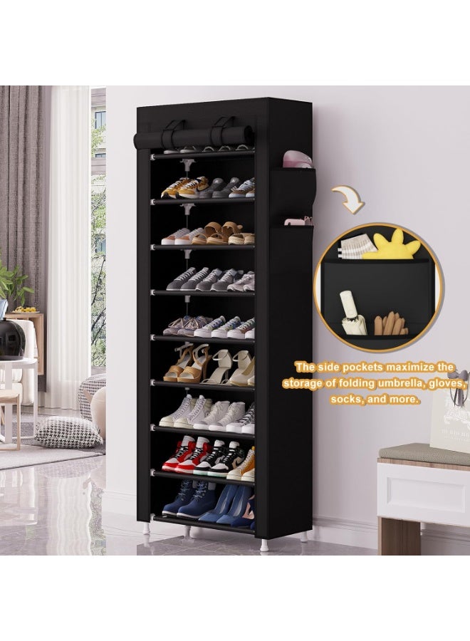 Calmootey منظم أحذية محمول مع غطاء قماش غير منسوج من 9 طبقات للخزانة والممر وغرفة النوم والمدخل من كالمووتي، لون أسود - Image 4